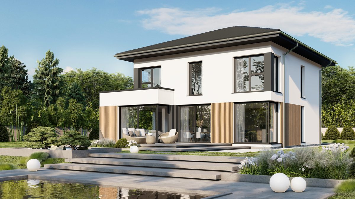 DANWOOD Park 156W S-Linie – moderne Stadtvilla mit Holzakzenten, schlüsselfertig in Nordbayern
