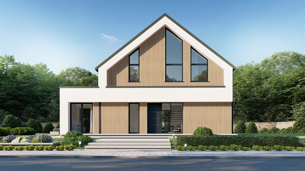 DanWood S-Line Point 170 S – modernes Fertighaus mit Holzfassade in Nordbayern