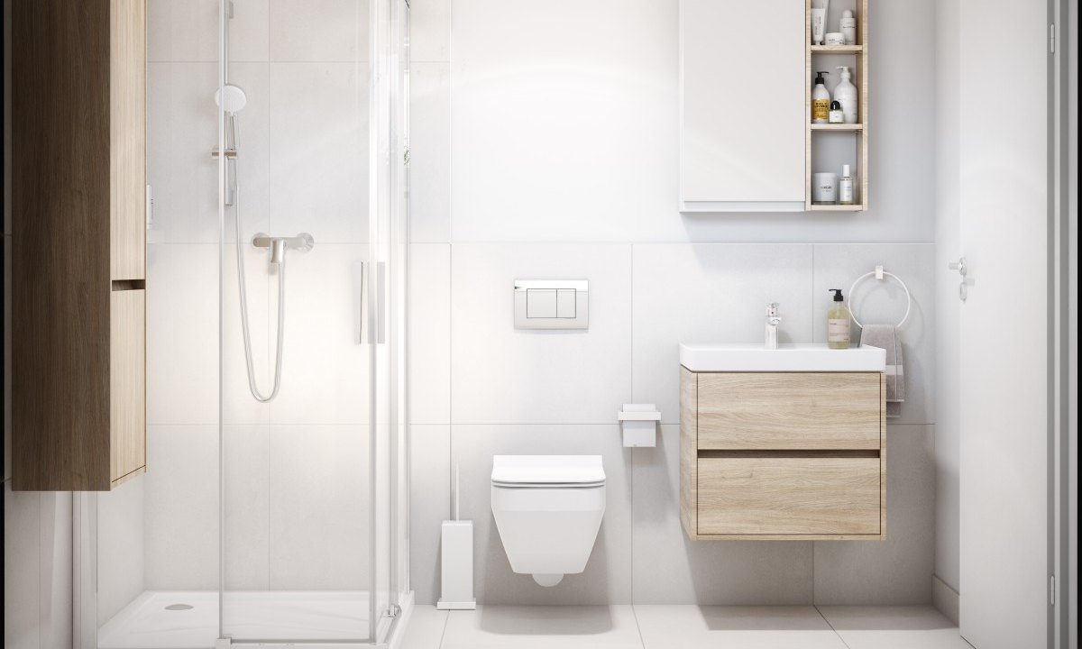 DANWOOD Perfect 120.1 — Gäste-WC mit Dusche, Waschtisch und Spiegelschrank